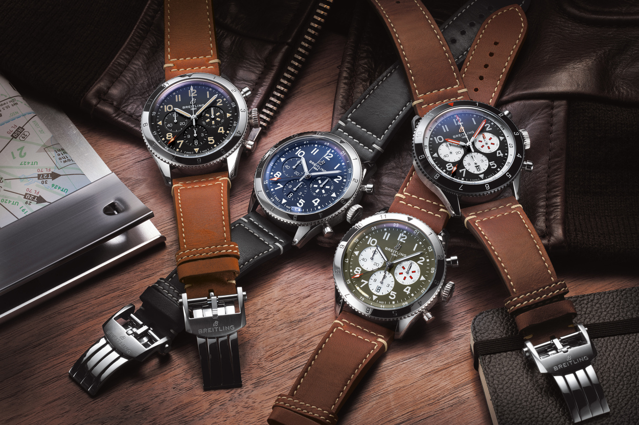 Breitling Super AVI Collection (from left to right: Super AVI P51- Mustang in stainless-steel, Super AVI Tribute to Vought F4U Corsair, Super AVI Curtiss Warhawk & Super AVI de Havilland Mosquito)_RGB   