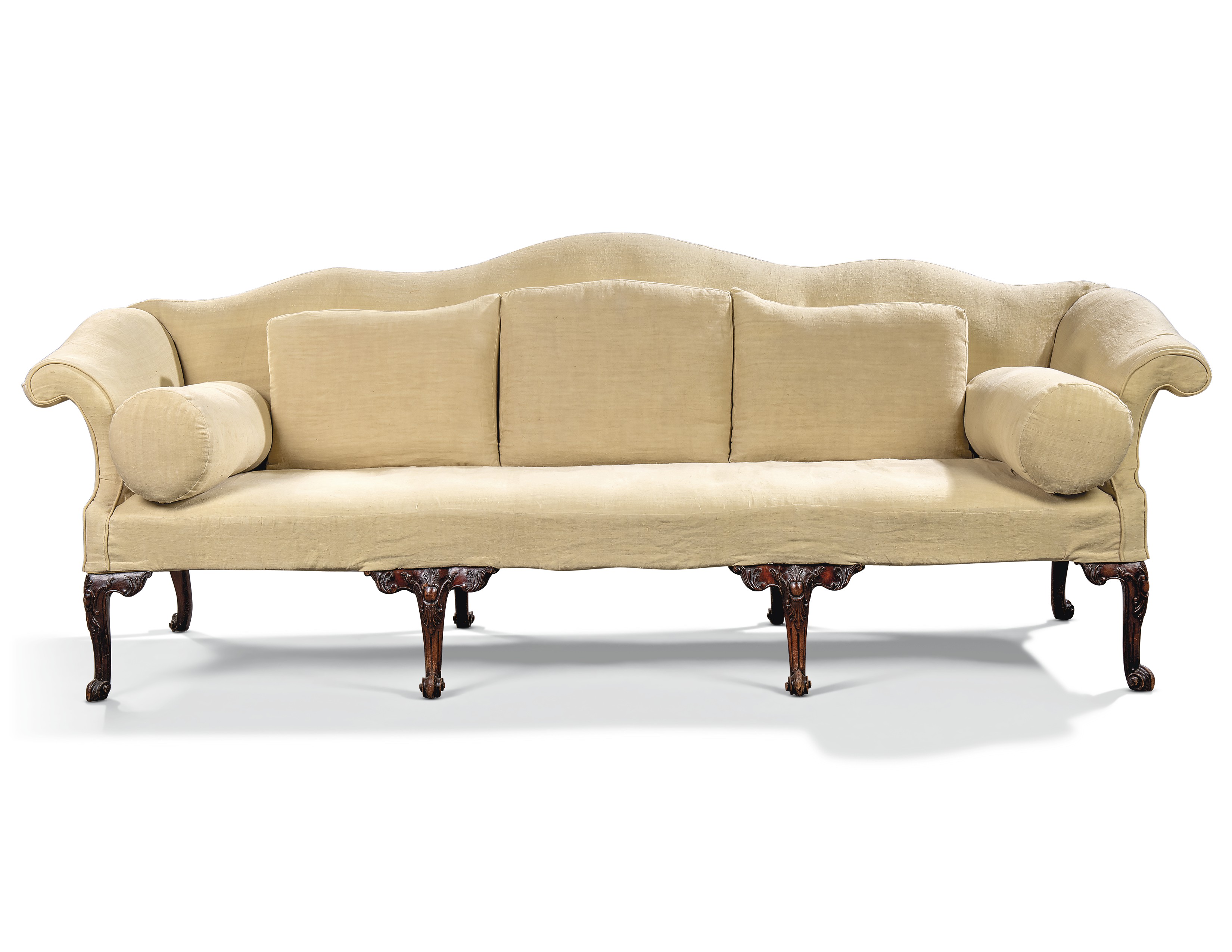 A GEORGE II MAHOGANY SERPENTINE SOFA
