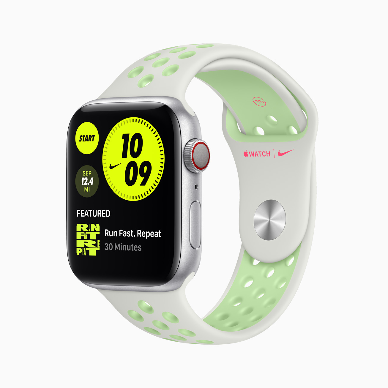 Apple watch series 6 aluminum silver case nike watch light green band 09152020