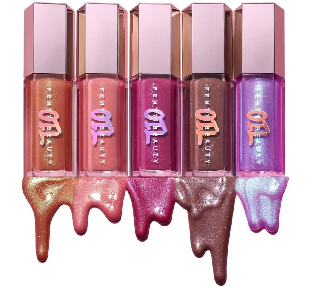 Revealed NEW Gloss Bomb Oil Luminizing Lip Oil N Gloss SHADES fentybeauty Gloss Bomb Oil Luminizing Lip Oil N GlossA lip formula with the hydrating comfort of a lip oil and the sparkly shine of a gloss packed with lip loving ing Photoroom