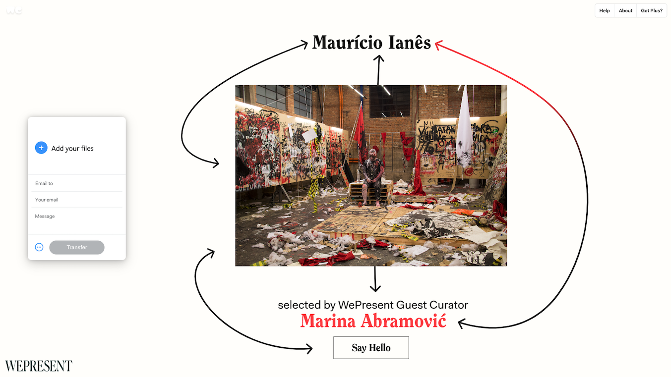Screencapture of WeTransfer wallpaper. Mauricio Ianes selected by WePresent s Guest curator Marina Abramovic
