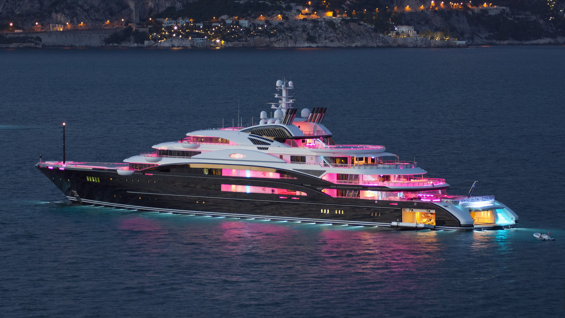 serene motor yacht fincantieri 2011 134m half profile by night