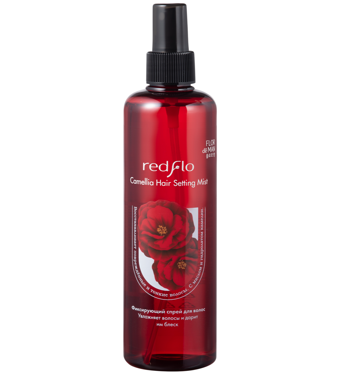 Жидкий лак спрей для укладки и фиксации волос сильная фиксация Redflo Camellia Hair Setting Mist Flor de Man Photoroom