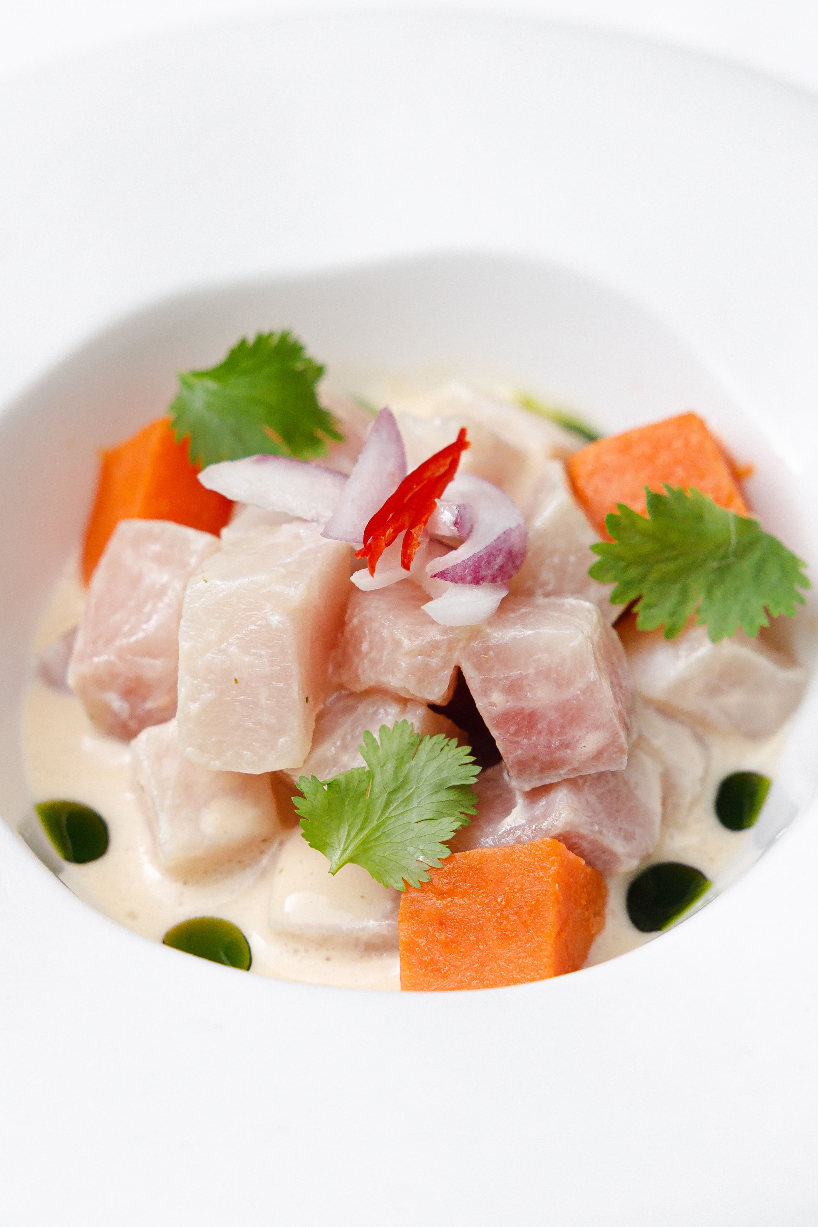 Севиче из дикой рыбы с кукурузой канча бататом и луком 0668